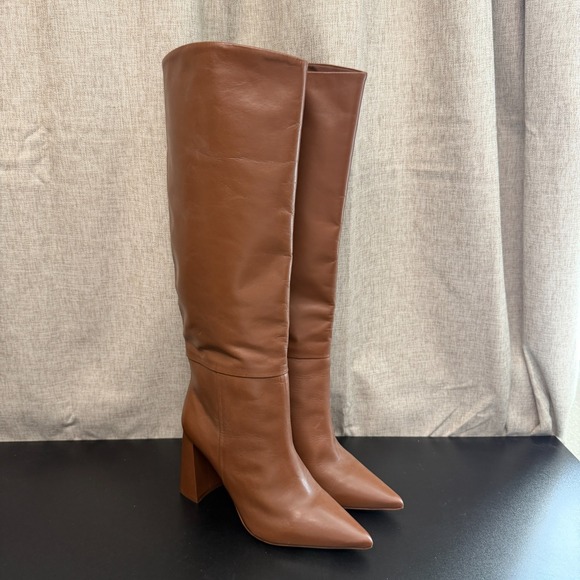 Steve Madden Handles Boots Women's 8-1/2 Brown Leather Heels Knee-High Luxury - Picture 13 of 14